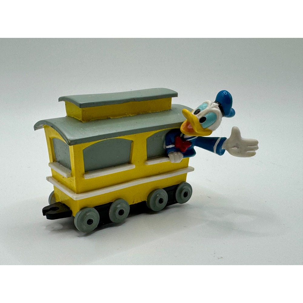 Disney Parks Donald Duck Train Car Figurine Yellow Grey Waving Character Toy